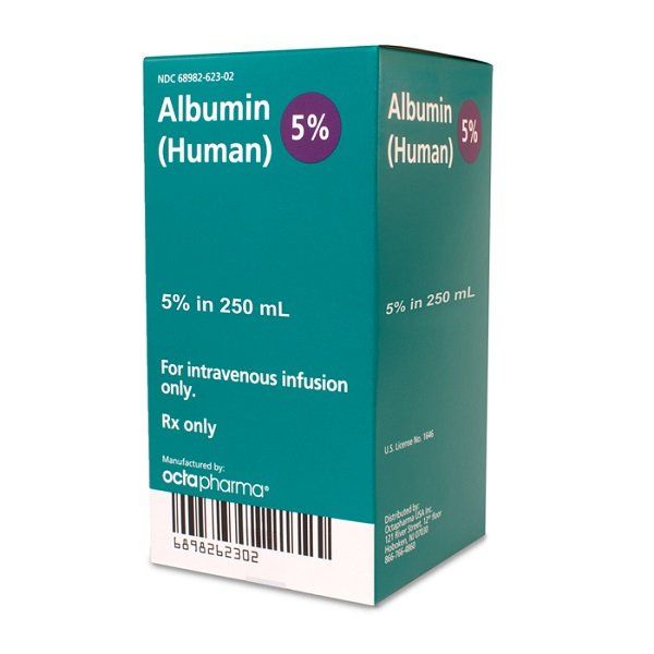 Альбумин человеческий р-р д/инф. 5% флак. 250мл, пачка картонная