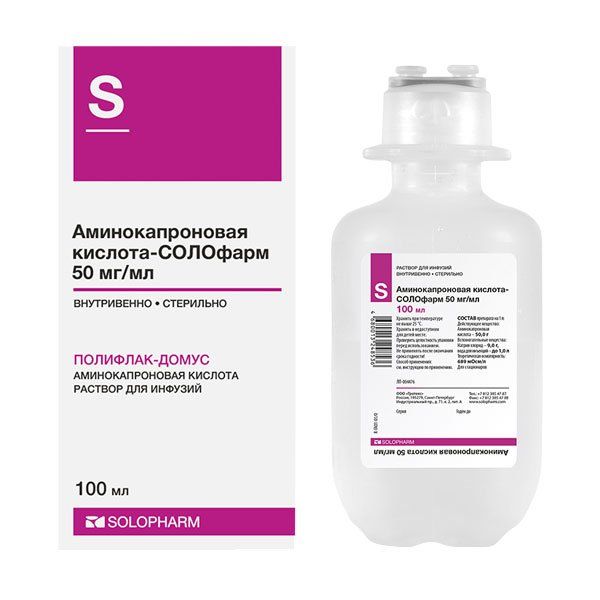 Аминокапроновая кислота-СОЛОфарм р-р д/инф. 50 мг/мл. фл. 100мл №36 (для стационаров)
