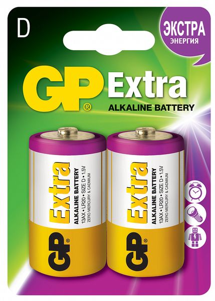 Батарейки алкалиновые gp extra lr20 (d) 1,5в №2