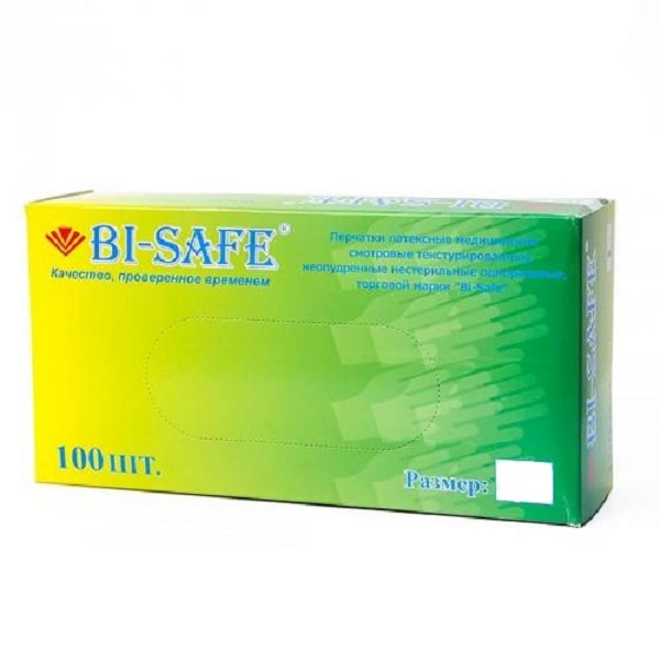 Bi-safe перчатки медицинск. лат текстур. н/опудр н/стер. р.s №100 ( 50 пар)