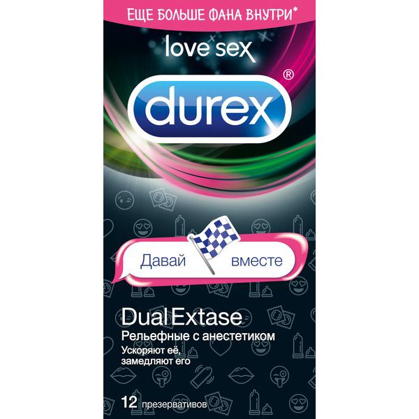 Дюрекс презервативы dual extase с анестетиком рельефные вариант 2 №12 emoji