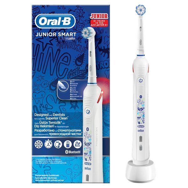 Электрическая зубная щетка Oral-B (Орал-Би) Junior Smart для детей с 6 лет тип 3767 с зарядным устройством 3757