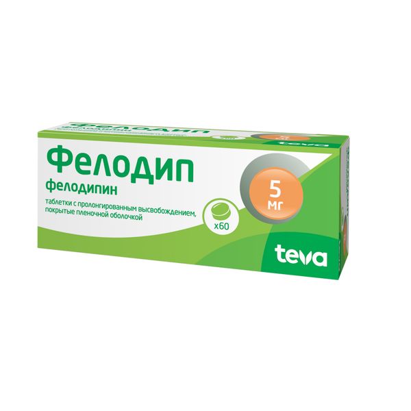 Фелодип таблетки с пролонг. высвобожд. п/о плен. 5мг 60шт
