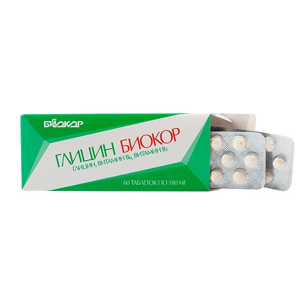 Глицин "Биокор" с витаминами B1 и B6 таблетки 0,18г 60шт  БАД