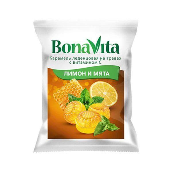 Карамель леденцовая Лимон и мята с витамином С Bona Vita 60г