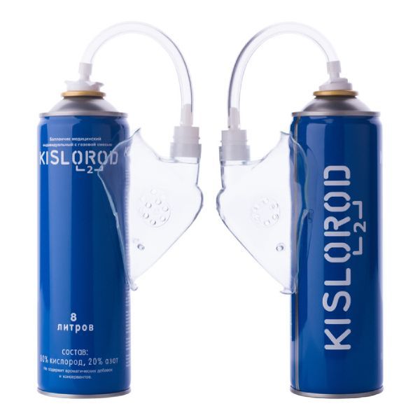 Кислородный баллончик медицинский индивидуальный с газовой смесью "KISLOROD" K8L-M с маской 8л
