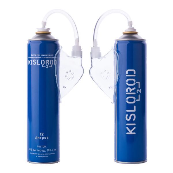 Кислородный баллончикк медицинский индивидуальный с газовой смесью "KISLOROD" K12L-M с маской 12л
