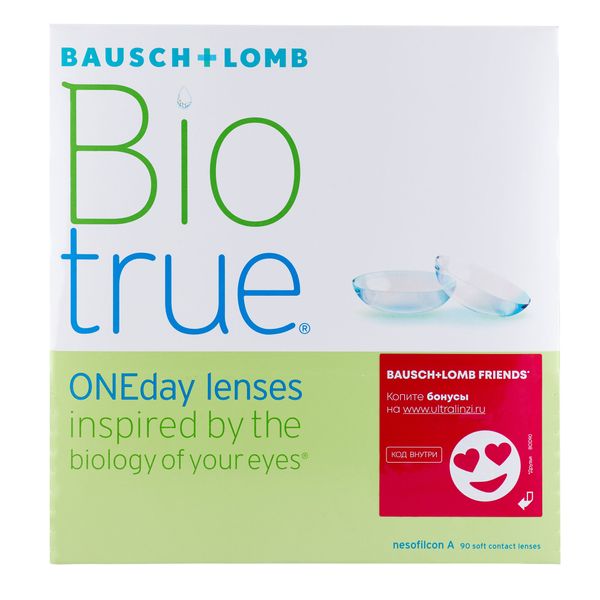 Контактные линзы однодневные для коррекции зрения biotrue oneday lens 90 шт 8,6, -1,50 bausch+lomb
