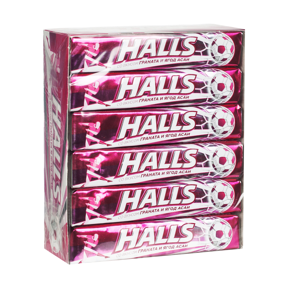 Леденцы halls со вкусом граната и ягод асаи (12 упаковок)