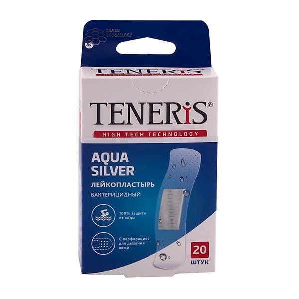 Лейкопластырь бактерицидный прозрачный полимерный Teneris Aqua Silver 76х19мм №20