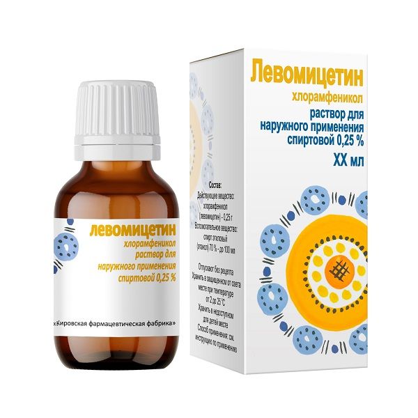 Левомицетина р-р д/нар. прим. спиртовой 0.25% фл. 25мл №1