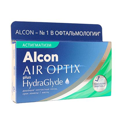 Линзы контактные Air Optix plus HydraGlyde for Astigmatism Alcon/Алкон (-5,50, -0,75 /180) 3шт