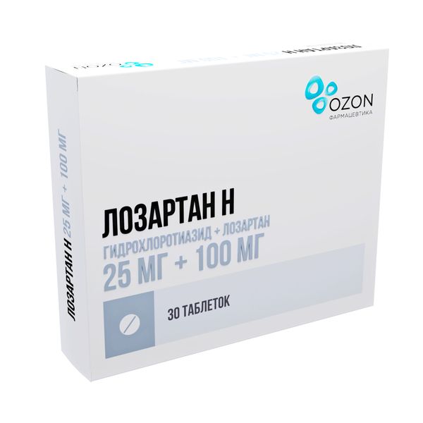 Лозартан-Н таблетки п/о плен. 25мг+100мг 30шт