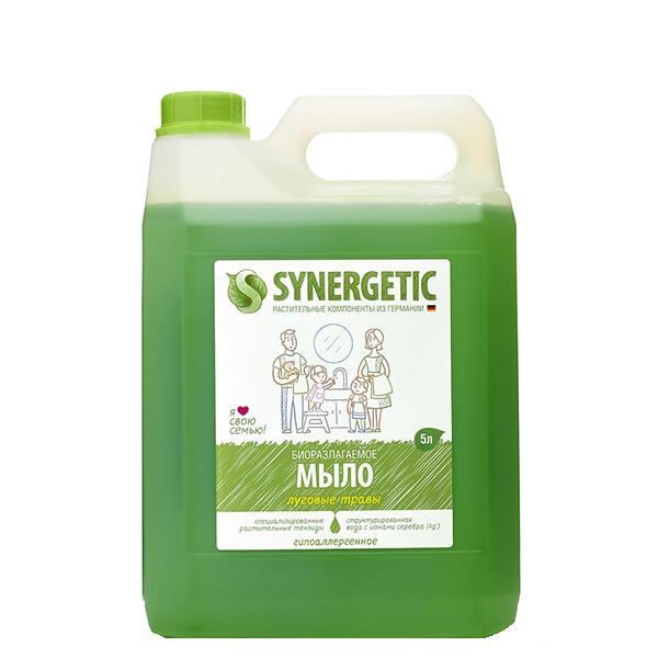 Мыло жидкое биоразлагаемое для мытья рук и тела Луговые травы Synergetic 5 л