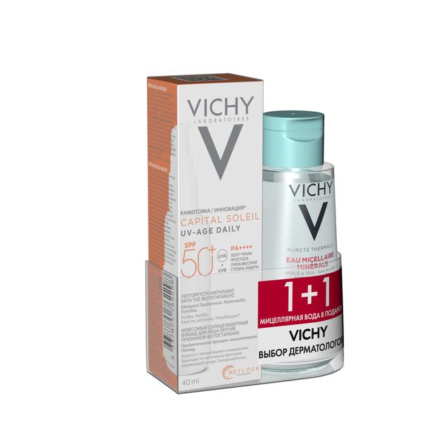 Набор Capital Soleil Vichy/Виши: Флюид противфотостарения SPF50+ UV Age-Daily 40мл+Вода мицеллярная для чувствительной кожи 100мл