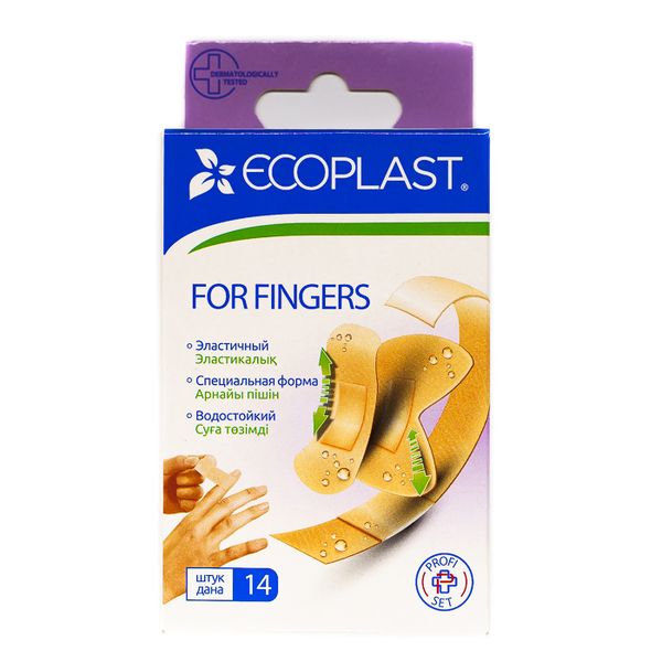 Набор пластырей для пальцев For Fingers водостойкий 14шт (120х20мм 5шт+72х19мм 5шт+63х45мм 4шт) Ecoplast