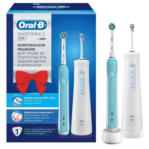 Oral-B (Орал-Би) Подарочный набор зубная щетка электрическая SmartSmile 510 тип 3756 + Ирригатор для полости рта Aquacare 4 тип 3720