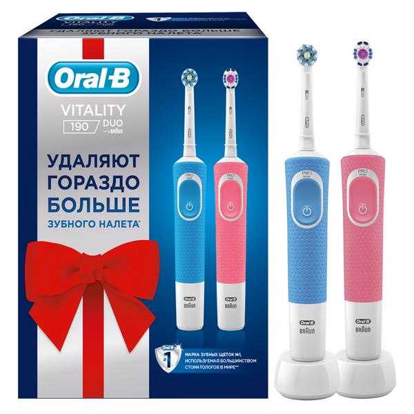 Oral-B (Орал-Би) Подарочный набор зубная щетка электрическая Vitality D190 тип 3710 с заряд.устр. 3757 цвет голубой №1 + цвет розовый №1