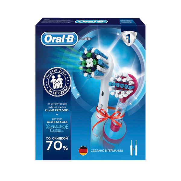 Орал-би набор щетка зубная электрическая тип 3756 pro500 + щетка зубная электрическая д/детей тип 3709 stages "холодное сердце"