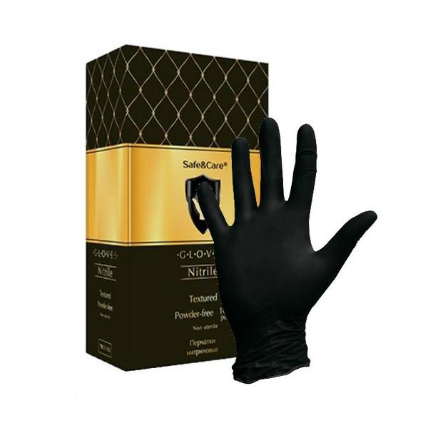 Перчатки мед. смотр. нестер. нитриловые неопудр. safe&care gloves размер s №100 (50пар) черные