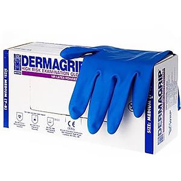 Перчатки смотровые н/стер сверхпрочные дермагрип high risk L (8-9) (синие) №50