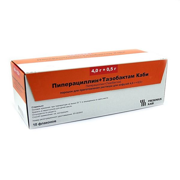 Пиперациллин+тазобактам каби порошок для пригот. раствора для инф.4,0 г.+ 0,5 г. флакон 10шт