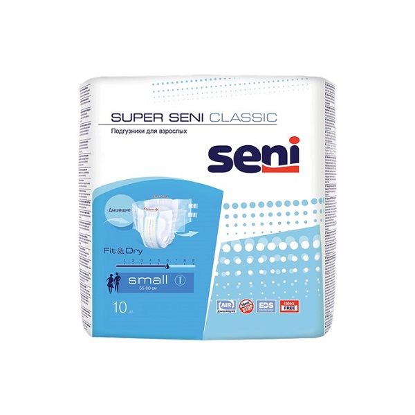 Подгузники для взрослых дышащие Classic Super Seni/Сени 10шт р.S