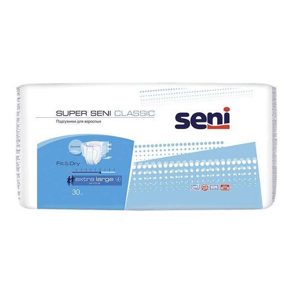 Подгузники для взрослых дышащие Classic Super Seni/Сени 30шт р.XL