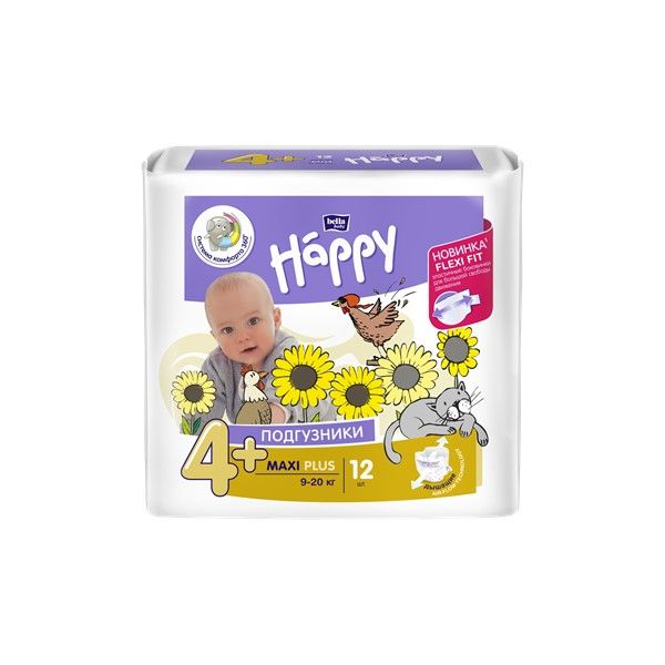 Подгузники гигиенические для детей Maxi Plus 9-20 кг Bella/Белла Baby Happy 12 шт