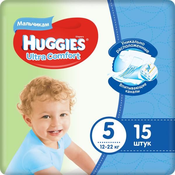 Подгузники Huggies (Хаггис) для мальчиков Ultra Comfort р.5 (12-22 кг)19 шт.
