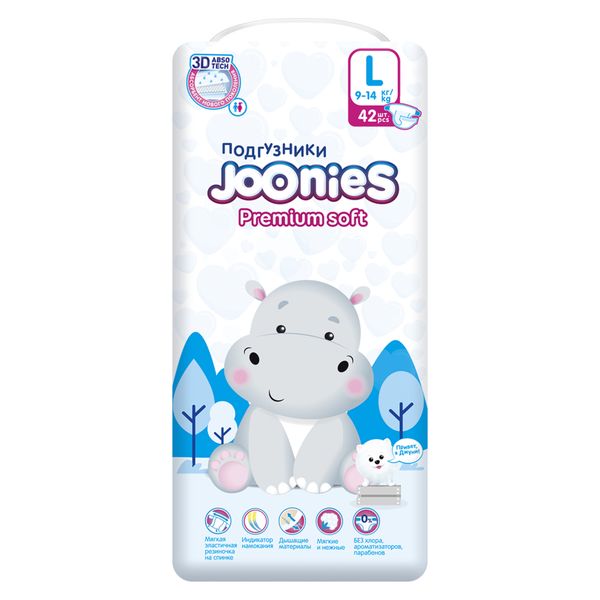 Подгузники Premium Soft Joonies/Джунис 9-14кг 42шт р.L