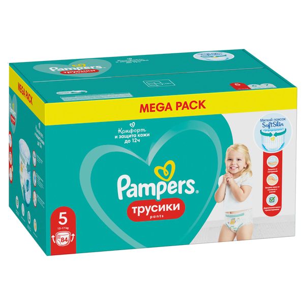 Подгузники-трусики детские одноразовые для мальчиков и девочек Pants Pampers/Памперс 12-17кг 84шт