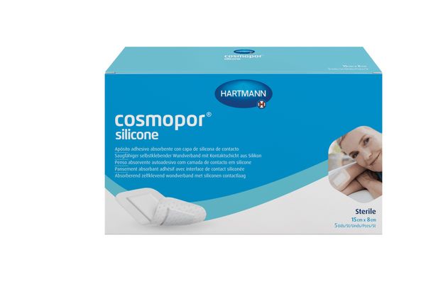 Повязка стерильная пластырного типа с контактным слоем Cosmopor Silicone/Космопор Силикон 15х8см 5шт