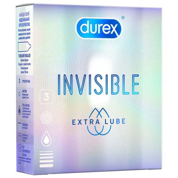 Презервативы из натурального латекса Durex/Дюрекс Invisible Extra Lube 3шт