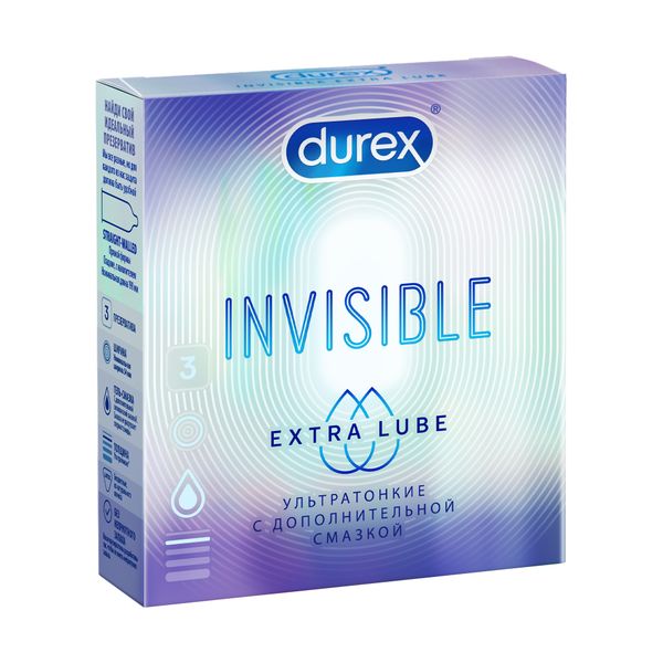 Презервативы из натурального латекса Durex/Дюрекс Invisible Extra Lube 3шт