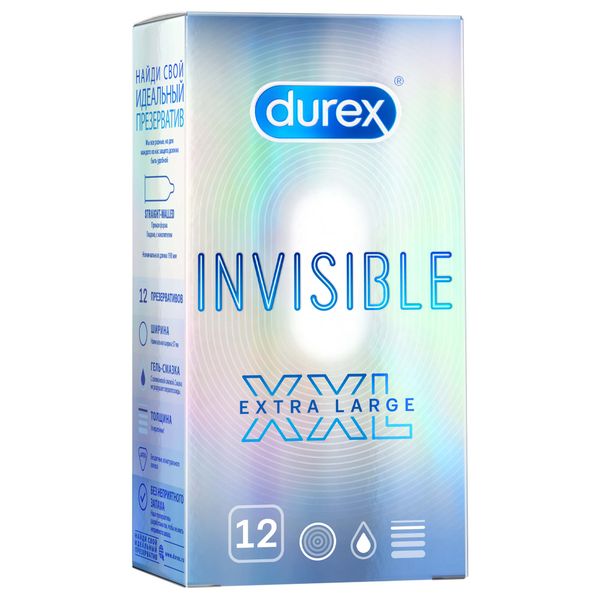 Презервативы из натурального латекса Durex/Дюрекс Invisible XXL 12шт