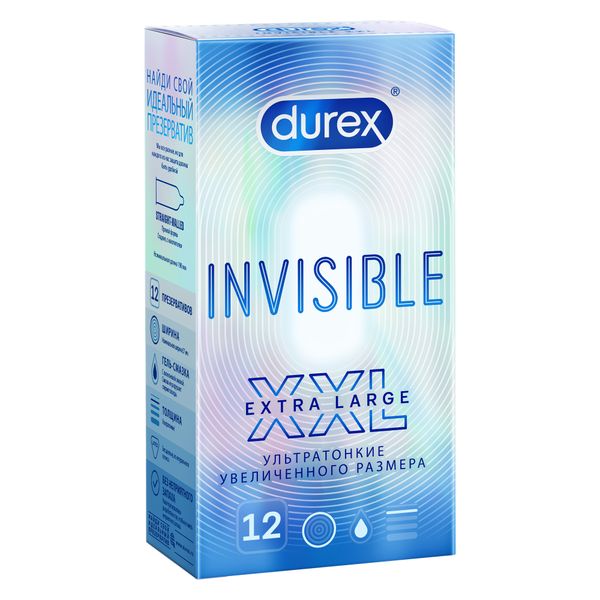 Презервативы из натурального латекса Durex/Дюрекс Invisible XXL 12шт