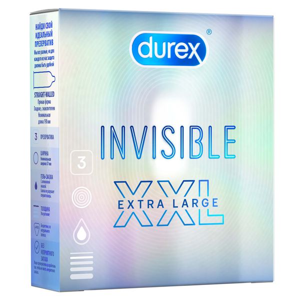 Презервативы из натурального латекса Durex/Дюрекс Invisible XXL 3шт