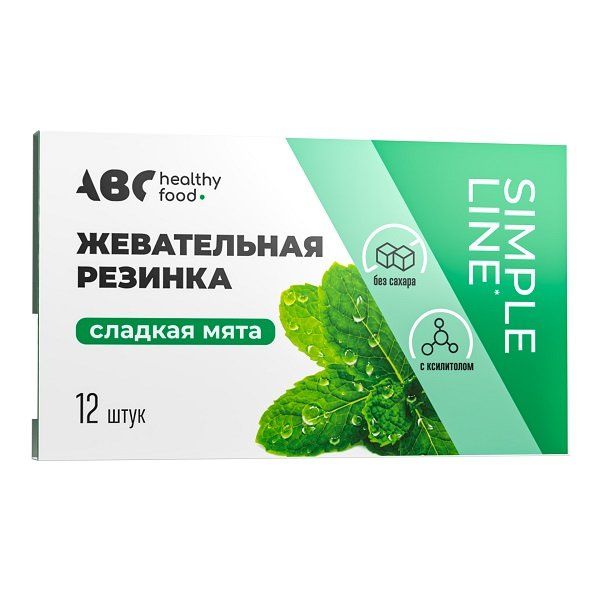 Резинка жевательная без сахара Сладкая мята ABC Healthy Food 16г