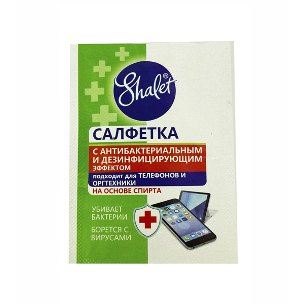 Shalet (Шалет) салфетка влажная на основе спирта с антибактериальным эффектом для телефонов и оргтехники 1 шт.