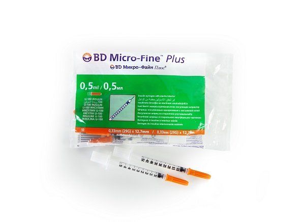 Шприц bd инсулин микро-файн+ 0,5мл n10 (u100 g29 0,33x12,7)