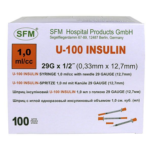 Шприц сфм инсулин 3х комп 1мл n100 (u100 29g 0,33х12,7)