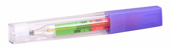 Термометр ртутный с защитным покрытием и цветной шкалой в пластик. футляре