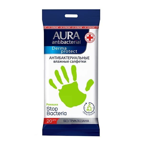 Влажные салфетки антибактериальные Derma Protect ромашка pocket-pack Aura 20шт