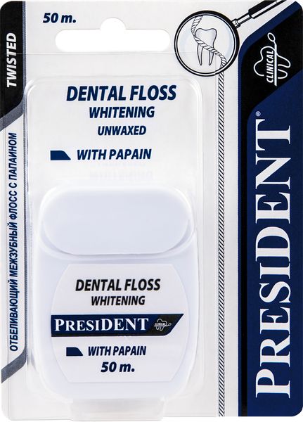 Зубная нить президент отбеливающая папаин 50м (134)